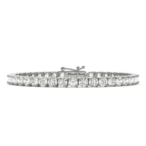 A Two-Prong Basket Tennis Bracelet with 9.66 CTW DEW Colorless Moissanite in 14K White Gold, the most glamorous option among Luxury Push Present Ideas and push present bracelet styles.
