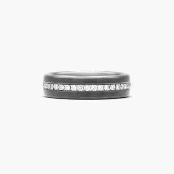 A Channel Set Black Wedding Bands For Men With Diamonds in Black Titanium (6.50mm) with 0.40 CTW G-H/SI1-SI2 diamonds.