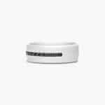 A Comfort Fit Mens White Gold Black Diamond Wedding Bands (7.50mm) in 18K White Gold with 0.40 CTW channel-set Black Diamonds.