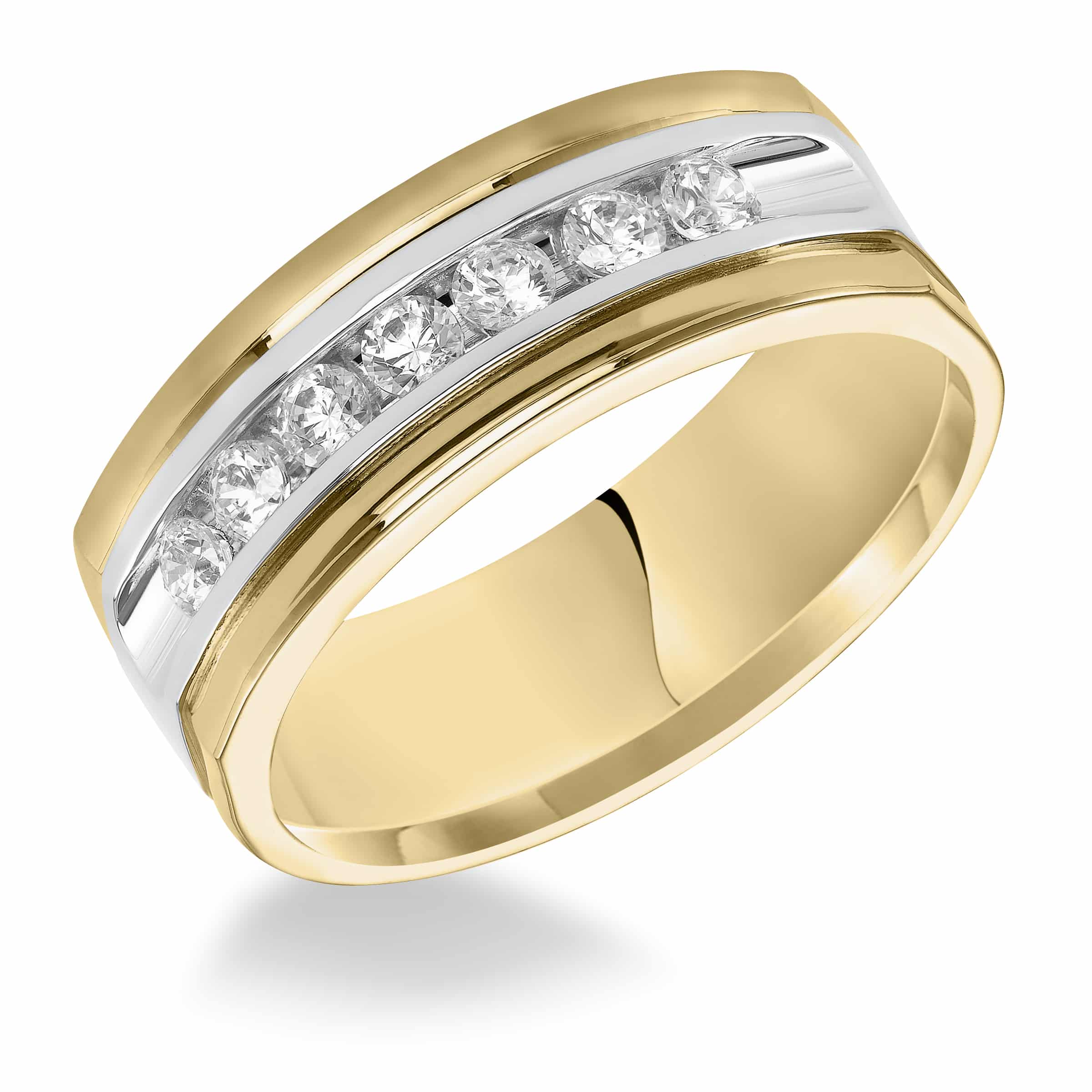 two-tone-diamond-channel-set-mens-wedding-band-with-diamonds 2 A Two-Tone Diamond Channel Set Mens Wedding Band With Diamonds (8.00mm) with 0.49 CTW of diamonds, set in 14K Gold.