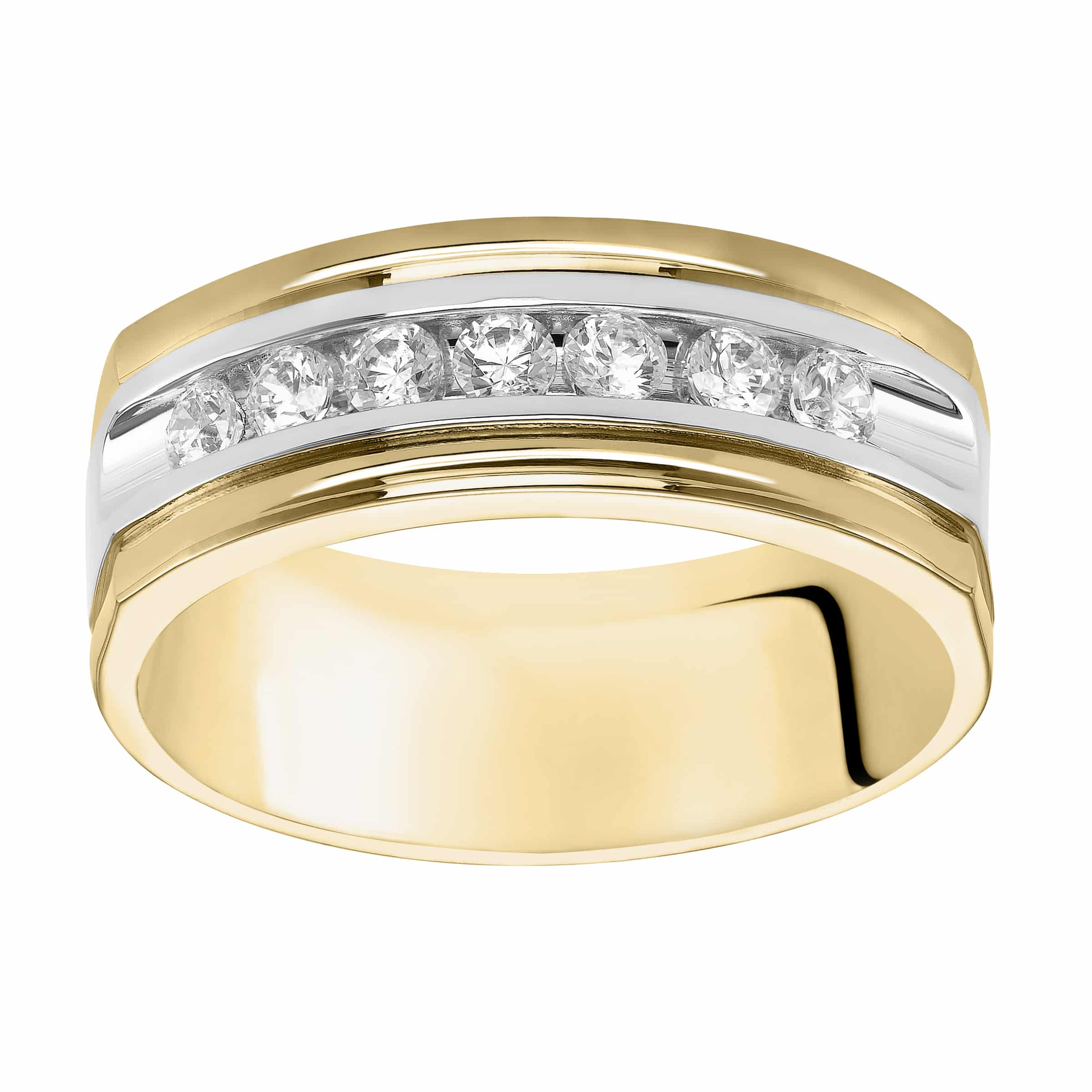 two-tone-diamond-channel-set-mens-wedding-band-with-diamonds 3 A Two-Tone Diamond Channel Set Mens Wedding Band With Diamonds (8.00mm) with 0.49 CTW of diamonds, set in 14K Gold.
