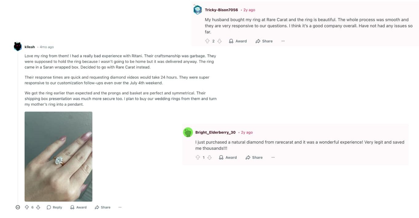 very positive review about rare carat from reddit