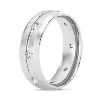 A 7mm wide 14K White Gold Diamond Wedding Rings For Women eternity band with a grooved design and 0.5 CTW natural round diamonds.