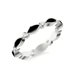 A 14K White Gold Diamond Wedding Rings For Women eternity band (2.50mm) featuring 0.12 CTW round diamonds alternating with black ceramic marquise inlays.