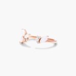 A 14K Rose Gold Open Ring Opal Wedding Rings For Women with asymmetrically set Marquise Cabochon Opals (0.46 CTW min) and Round Diamond accents.