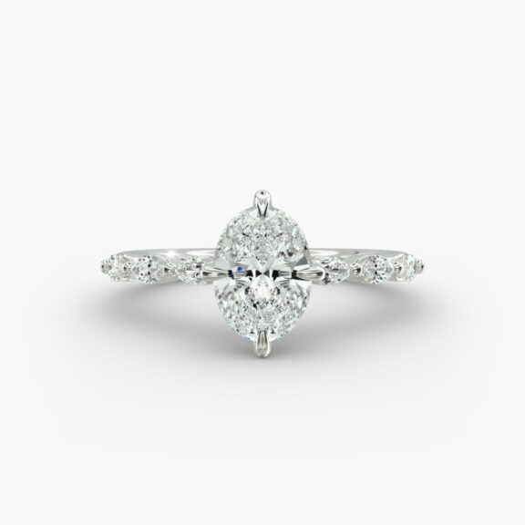 14K white gold marquise sidestone engagement rings under $2,500 featuring a 1 carat oval lab grown diamond and 0.30 CTW marquise accents.