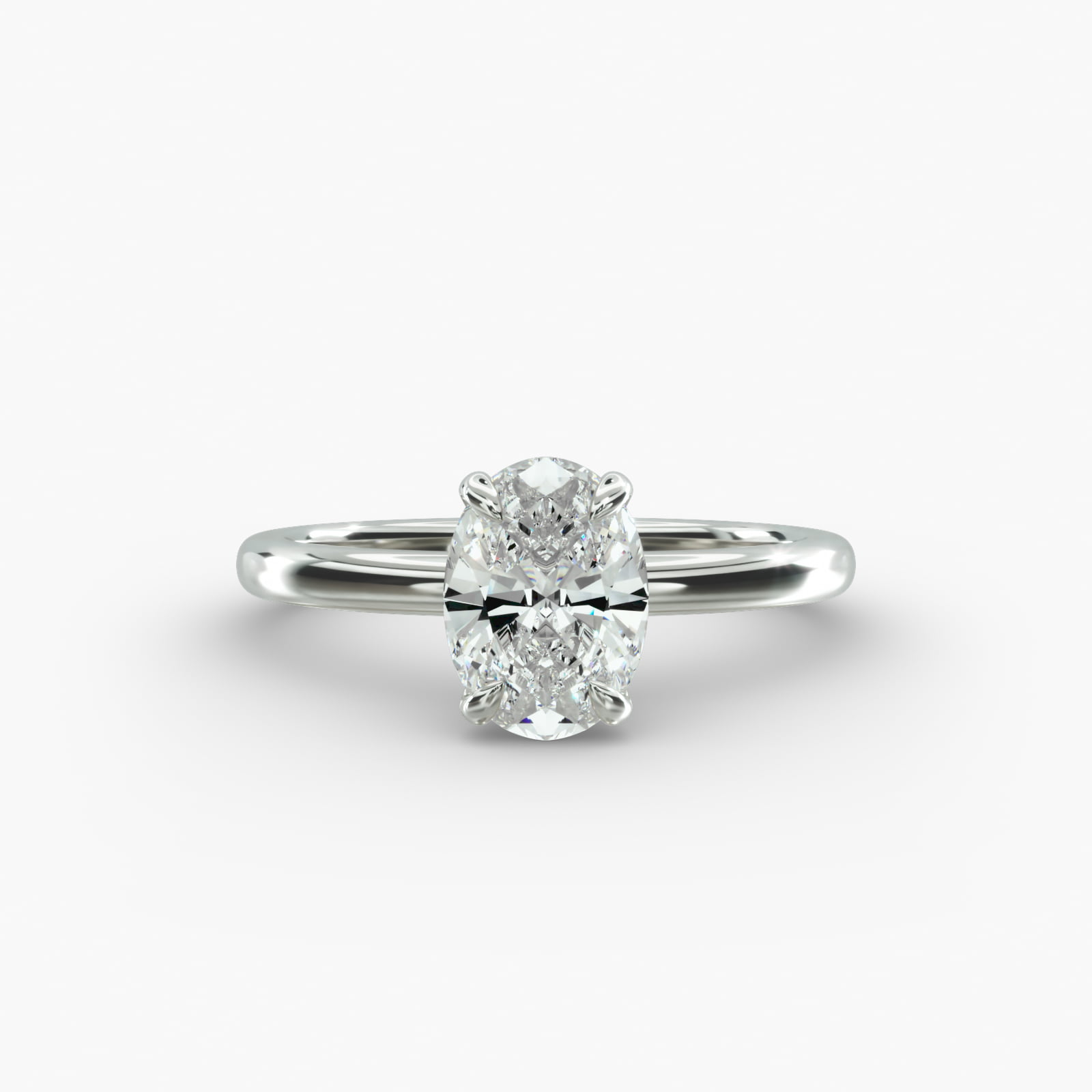 14K white gold oval solitaire engagement rings under $2,500 featuring a 1.5 carat colorless VS clarity lab grown diamond with a 2.00mm flush fit band.