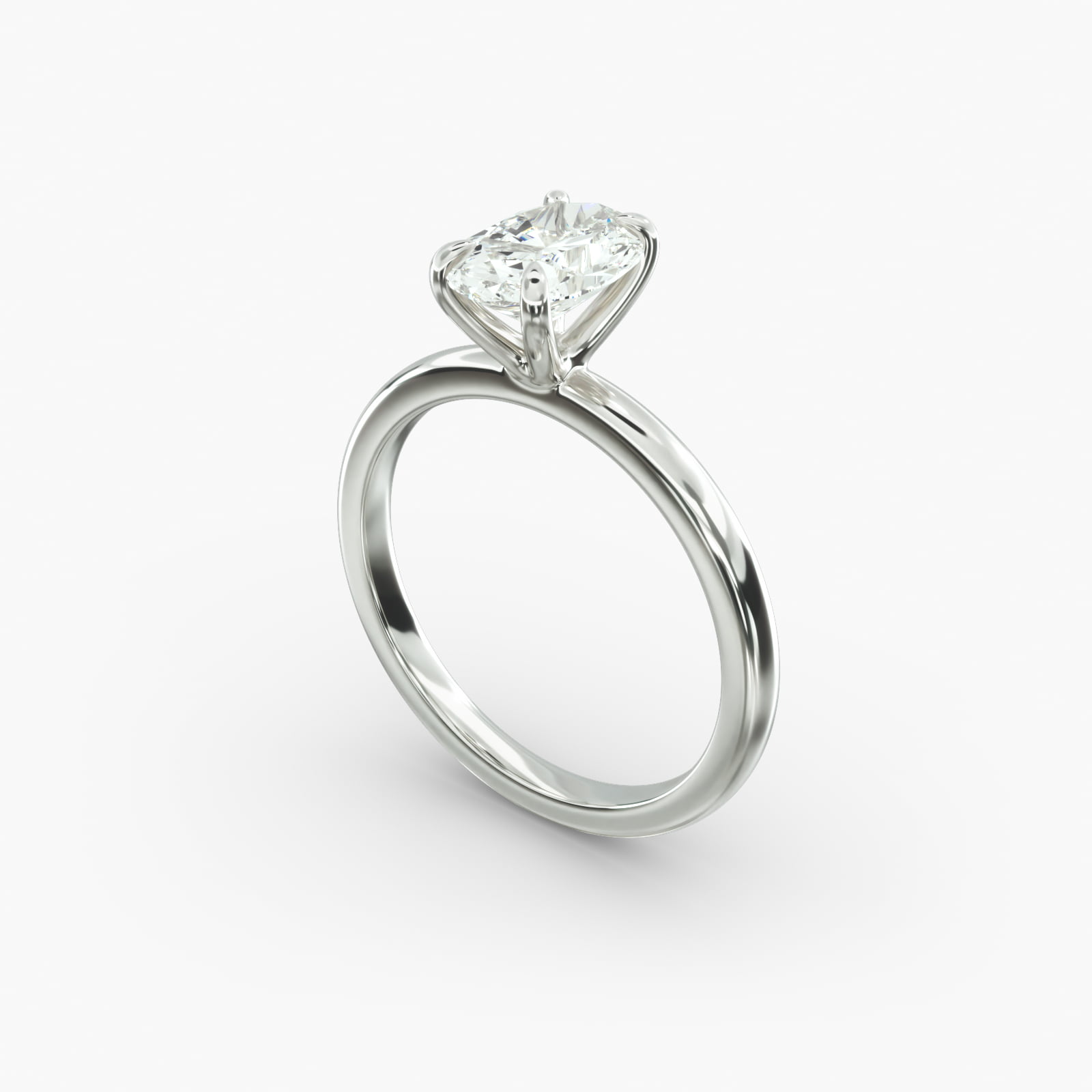 Platinum oval solitaire engagement rings under $2,500 featuring a 1.5 carat colorless VS clarity lab grown diamond with claw prongs and a flush fit band.