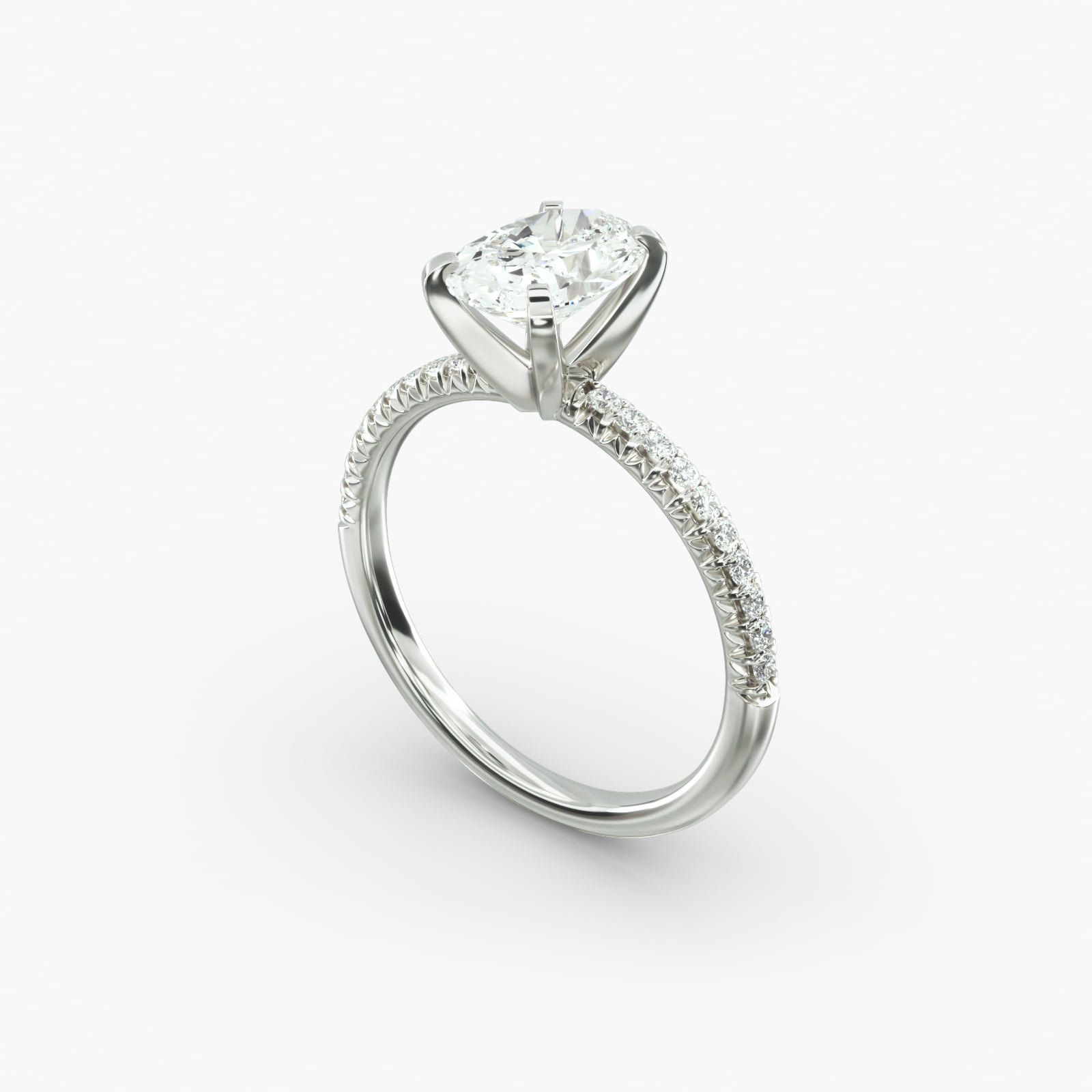 Oval Cut 1.5 CT Certified Lab-Grown Diamond Petite Pavé Engagement Ring In Platinum 2 Platinum oval petite pavé engagement rings under $2,500 featuring a 1.5 carat oval lab-grown diamond and 20 French cut natural diamonds.