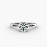 Platinum round solitaire engagement rings under $2,500 featuring a 1 carat round lab grown diamond with claw prongs on a 2.00mm flush-fit band.