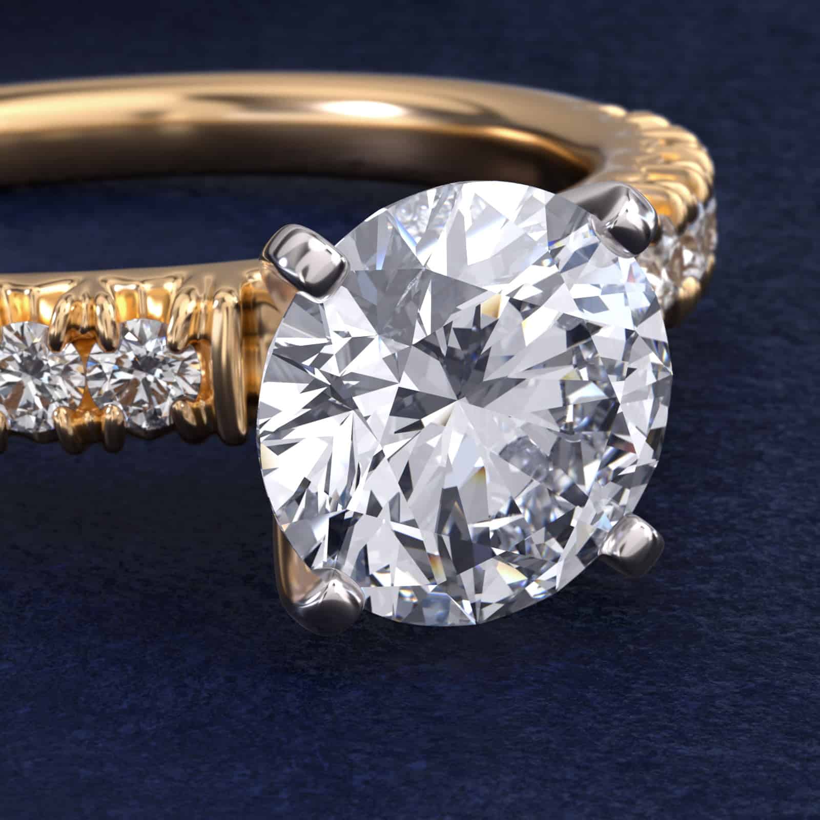 Round 1 CT Lab Grown Diamond French Pavé 14K Yellow Gold Ring - Engagement Rings Under $2,500 2 14K yellow gold French pavé engagement rings under $2,500 featuring a 1 carat round lab grown diamond and 16 natural diamond accents.