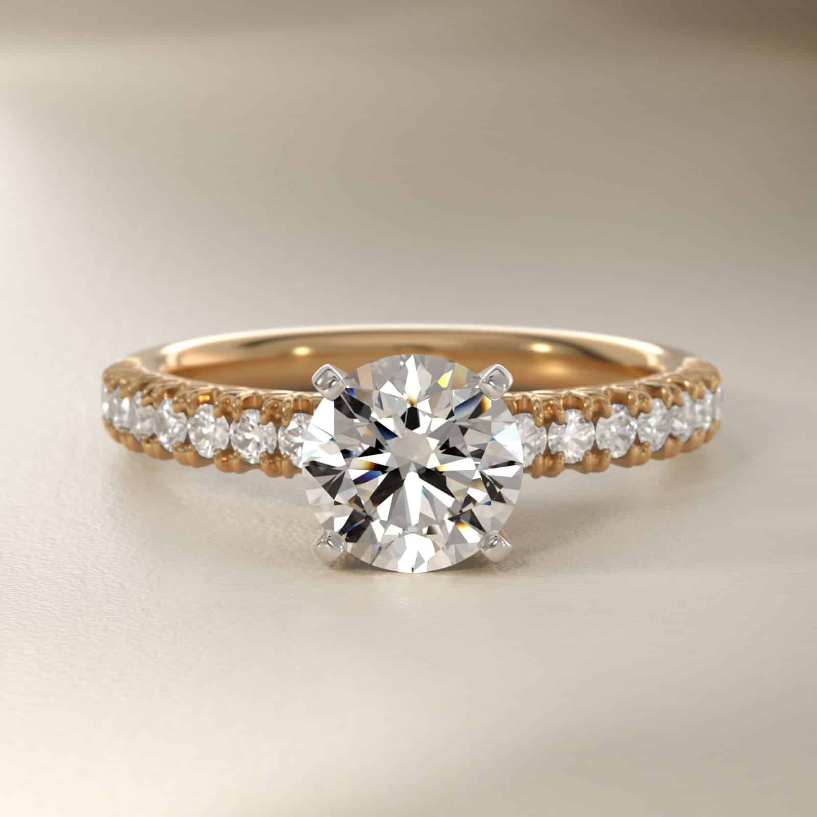 Round 1 CT Lab Grown Diamond French Pavé 14K Yellow Gold Ring - Engagement Rings Under $2,500 14K yellow gold French pavé engagement rings under $2,500 featuring a 1 carat round lab grown diamond and 16 natural diamond accents.