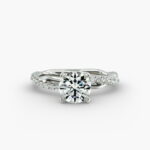 Platinum pavé rope engagement rings under $2,500 featuring a 1 carat round lab grown diamond and 24 interwoven natural diamonds on a 2.90mm band.