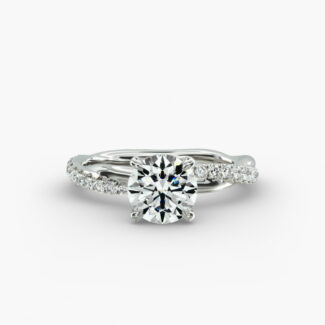 Platinum pavé rope engagement rings under $2,500 featuring a 1 carat round lab grown diamond and 24 interwoven natural diamonds on a 2.90mm band.
