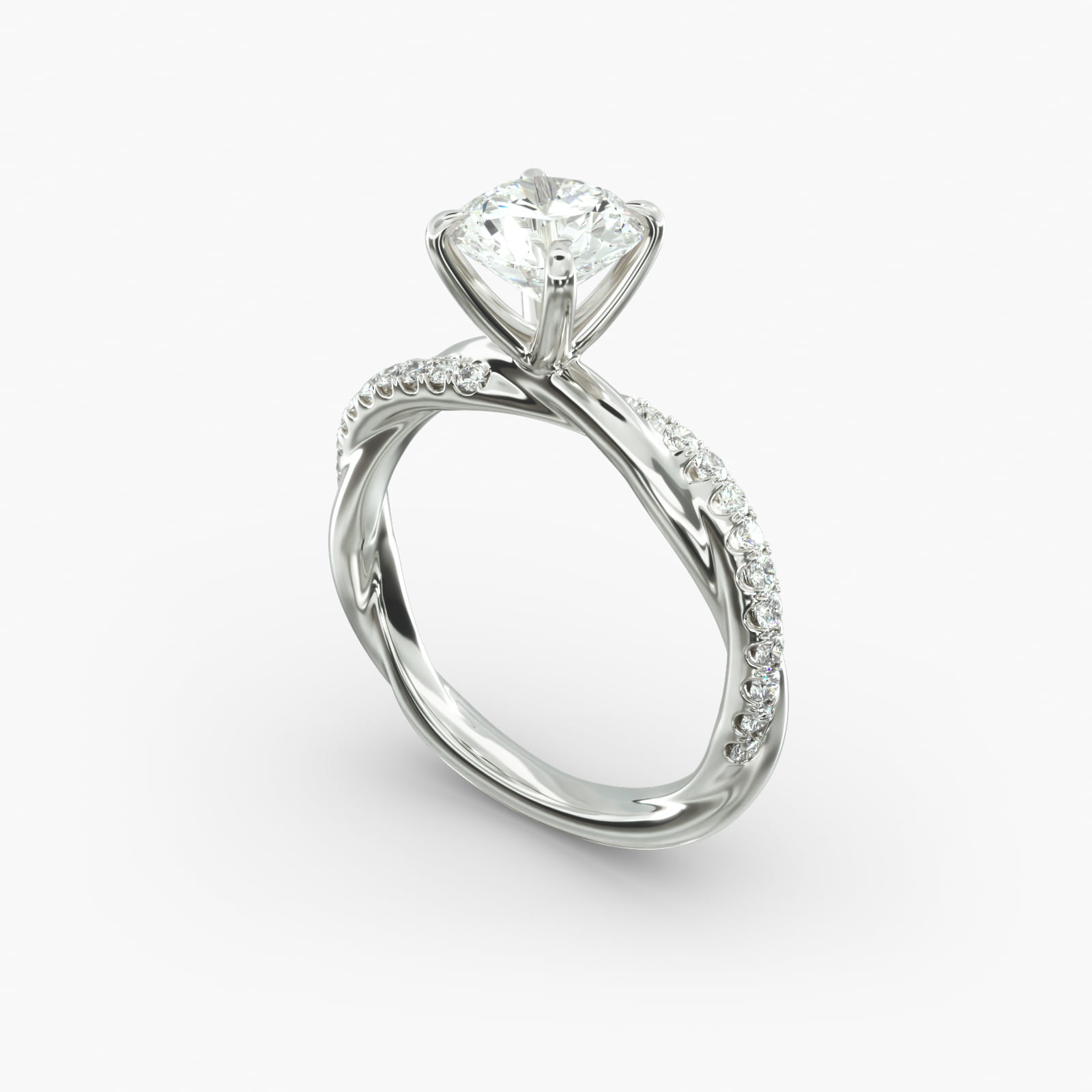 Round 1 CT Lab Grown Diamond Platinum Pavé Rope Ring - Engagement Rings Under $2,500 side view Platinum pavé rope engagement rings under $2,500 featuring a 1 carat round lab grown diamond and 24 interwoven natural diamonds on a 2.90mm band.