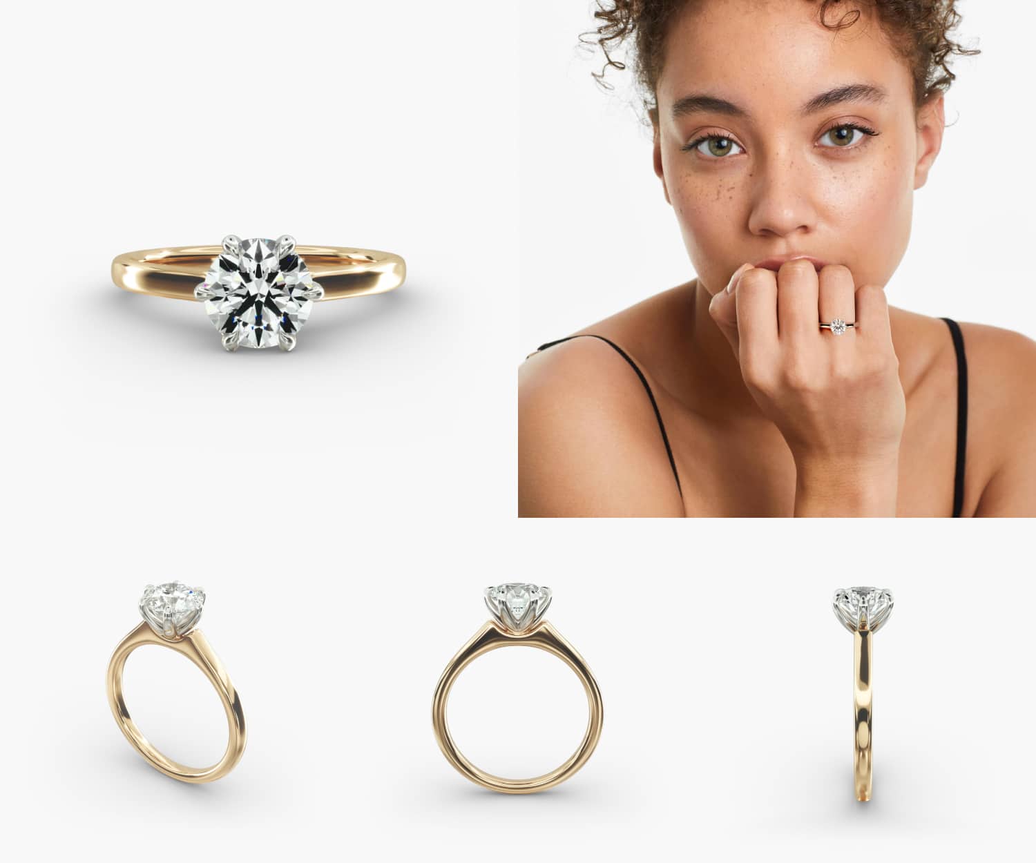 Tapered Six Prong Solitaire Engagement Ring In 18K Yellow Gold