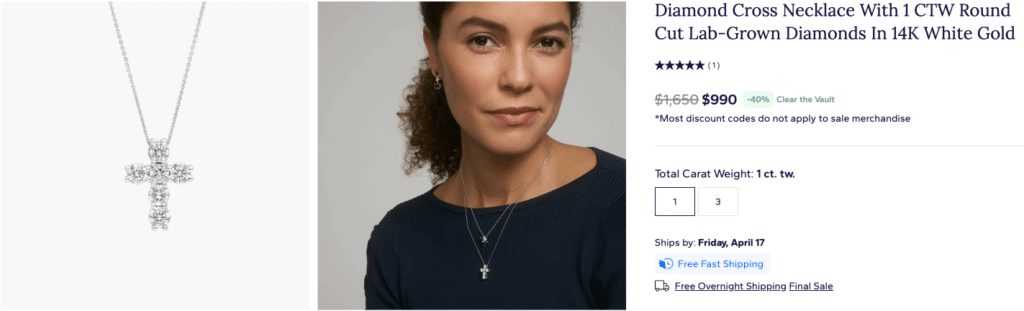 Diamond Cross Necklace with 1 CTW Round Cut Lab-Grown Diamonds in 14K White Gold