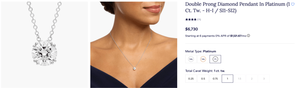 Double Prong Diamond Pendant In Platinum (1 Ct. tw. - H-I / SI1-SI2)