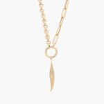 18" Mixed Link Chain with Leaf Charm in 14k Yellow Gold - Natural Diamond Accent Necklace