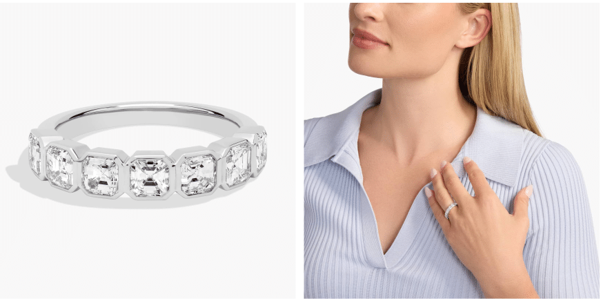 7 Stone Asscher Bezel Diamond Anniversary Ring in 14k White Gold (1 3/4 ct. tw.)