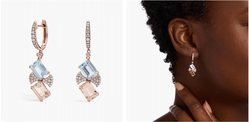 Aquamarine, Morganite and Diamond Drop Earrings in 14k Rose Gold