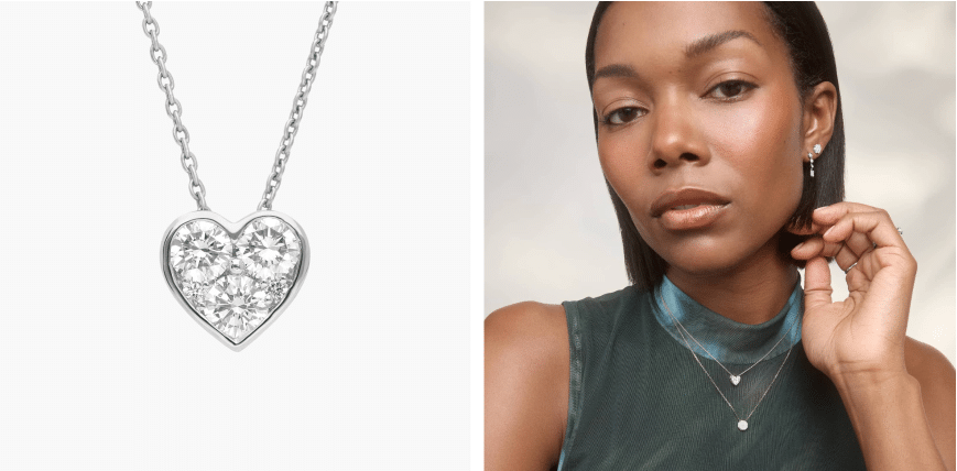 Diamond Cluster Heart Pendant Necklace with 0.5 CTW Round Cut Lab-Grown Diamonds in 14K White Gold