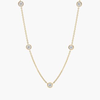 Lab-Grown Diamond Station Necklace With Bezel Settings In 14K Yellow Gold