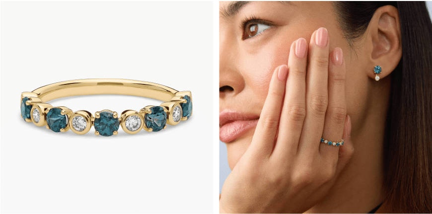 Montana Sapphire & Round Diamond Alternating Bezel & Prong Ring in 14K Yellow Gold