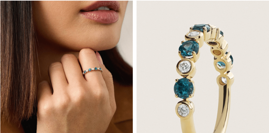 Montana Sapphire & Round Diamond Alternating Bezel & Prong Ring in 14K Yellow Gold