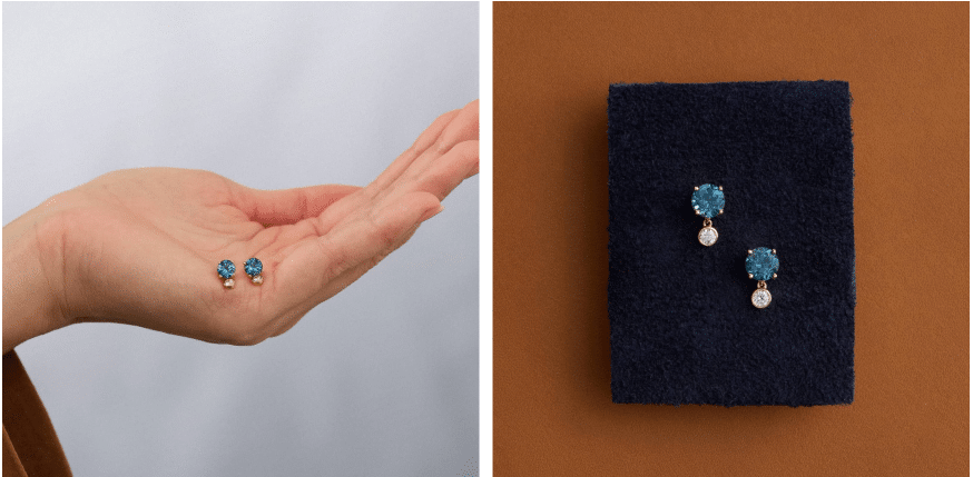 Montana Sapphire & Round Diamond Bezel & Prong Earrings in 14K Yellow Gold