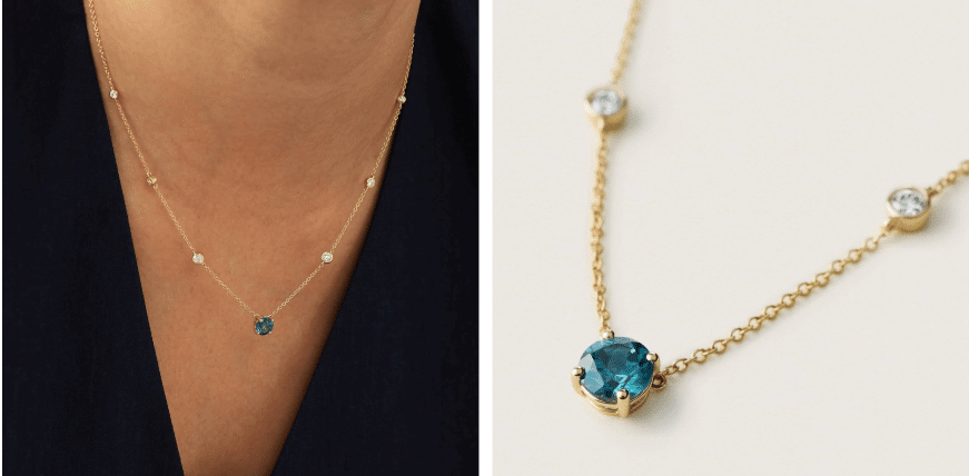 Montana Sapphire & Round Diamond Bezel & Prong Station Necklace in 14K Yellow Gold