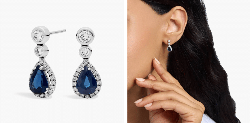 Sapphire and Diamond Pear Drop Earrings in 18k White Gold (7x5mm)