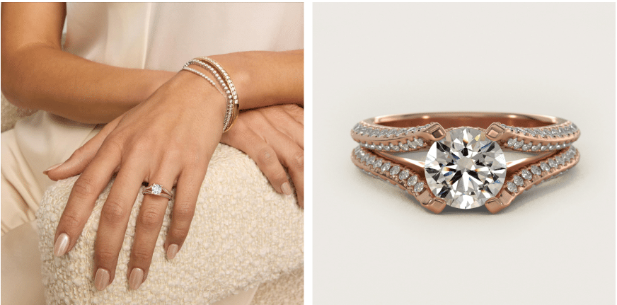 Seattle Split Shank Double Pavé Diamond Engagement Ring in 14k Rose Gold (3/4 ct. tw.) By Bella Vaughan