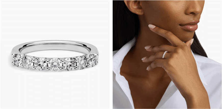 Seven Stone Low Dome Basket Diamond Ring In 14K White Gold (3/4 Ct. tw. - H-I / SI1-SI2)