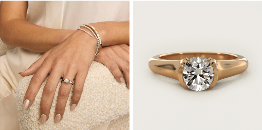 Tapered Half Bezel Tension Engagement Ring In 14K Yellow Gold By James Allen
