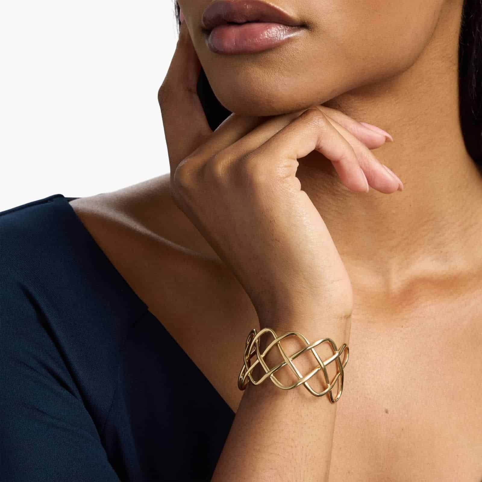 Wide Braided Cuff in 14k Italian Yellow Gold model view