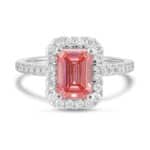 Experience breathtaking brilliance with this 2.50 CTW pink diamond emerald cut engagement rings style statement piece, featuring IGI certified lab-grown diamonds set in luminous 14k white gold.