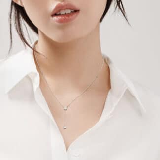 Shop this pre-loved authentic tiffany diamond by the yard necklace. Elsa Peretti design in PT950 platinum with 0.19 CT diamonds. Includes original box and pouch.