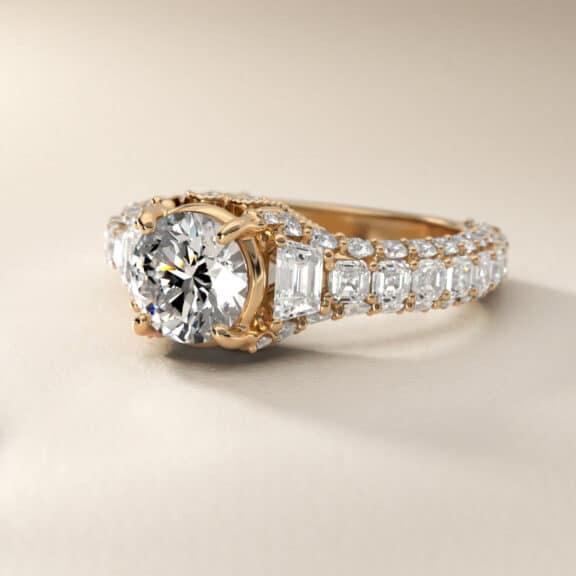 Grandeur Trapezoid Diamond Engagement Ring in 18k Yellow Gold (2 1/4 ct. tw.) By Bella Vaughan