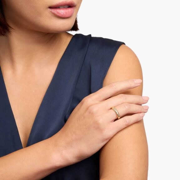 Scattered Diamond Braided Band in 14K Yellow Gold 2