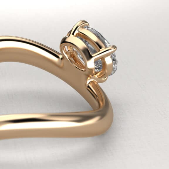Sculptural Waves Diamond Solitaire Engagement Ring in 14K Yellow Gold with Claw Prong Set Diamond