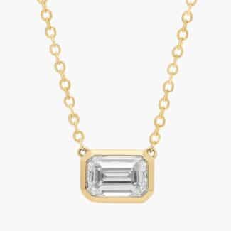 East West Emerald Cut Bezel Diamond Pendant In 14K Yellow Gold (1 Ct. tw. - H-I / SI1-SI2)