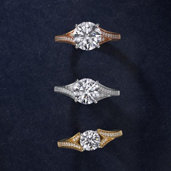 Milgrain and Pavé V-Shank Diamond Engagement Ring by Blue Nile