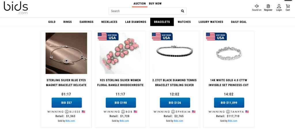Bracelets on Bids.com