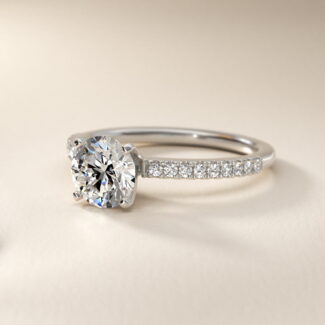 GIA 4.16 Carat I-VVS2 Excellent Cut Round Natural Diamond Riviera Pavé Diamond Engagement Ring in (1/6 ct. tw.)